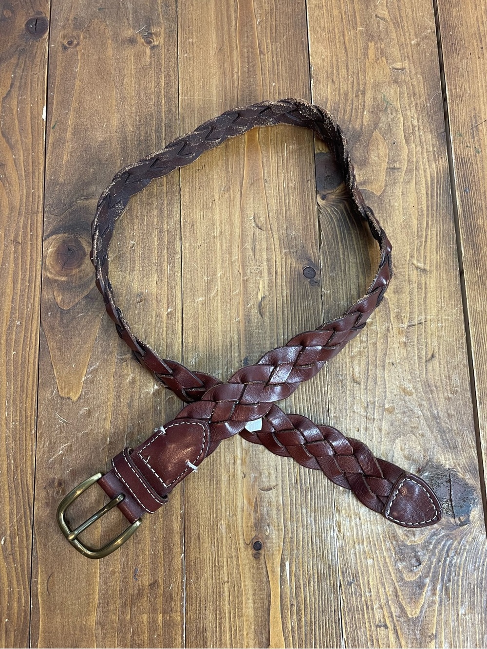 Lands end braided brown leather belt size small